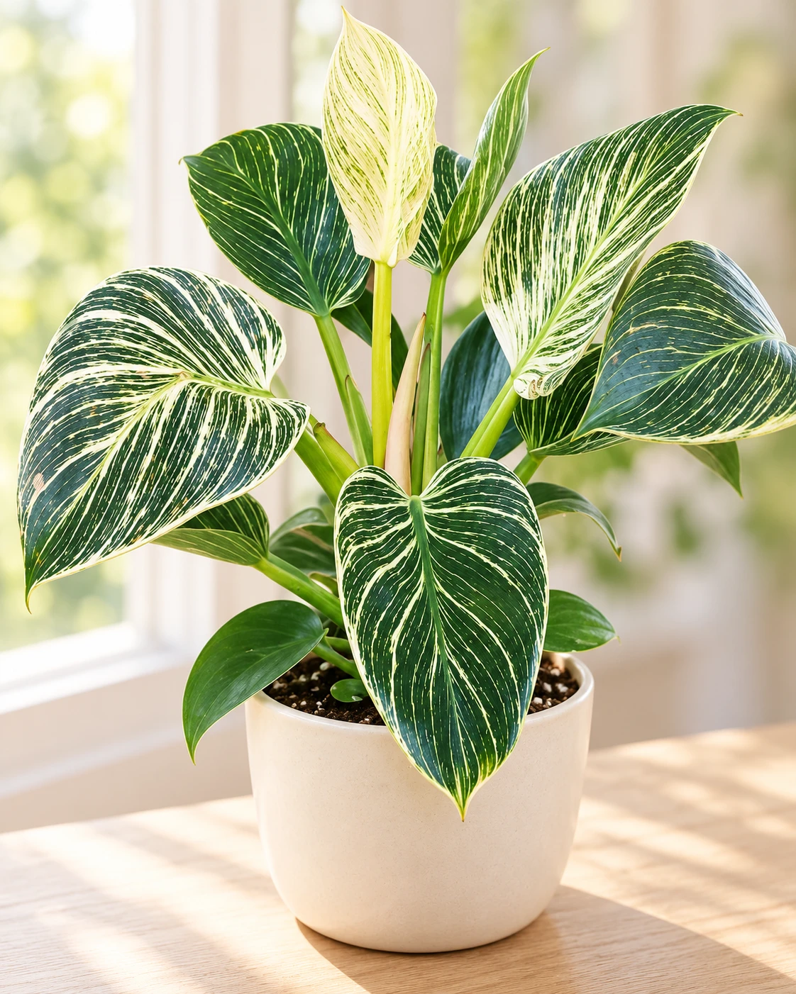 Philodendron Birkin · imagen recreada con IA